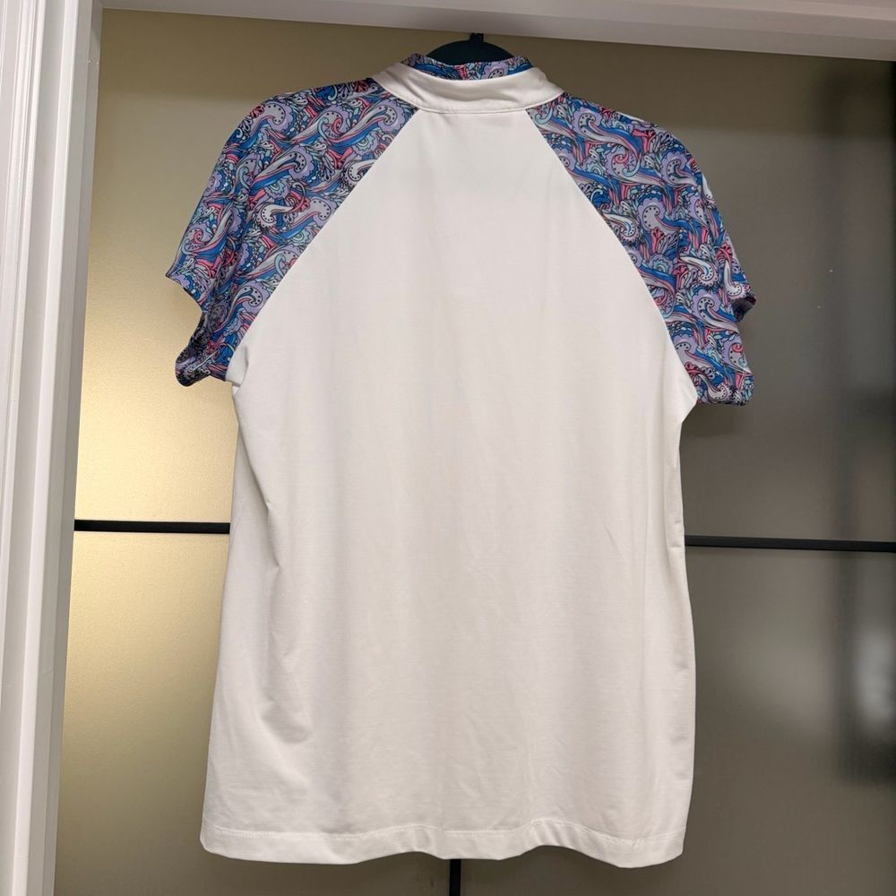 Daily Sports Sweden Quarter Zip Golf Top White Paisley Raglan Stretch XXL - Picture 3 of 9